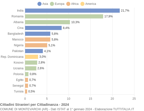 Grafico cittadinanza stranieri - Montevarchi 2024