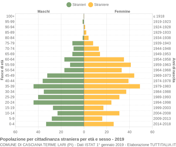 Grafico cittadini stranieri - Casciana Terme Lari 2019