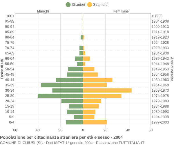 Grafico cittadini stranieri - Chiusi 2004