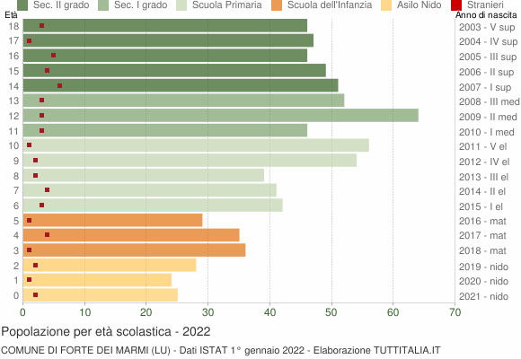 Grafico Popolazione in età scolastica - Forte dei Marmi 2022