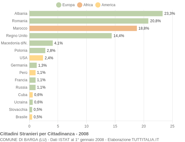 Grafico cittadinanza stranieri - Barga 2008