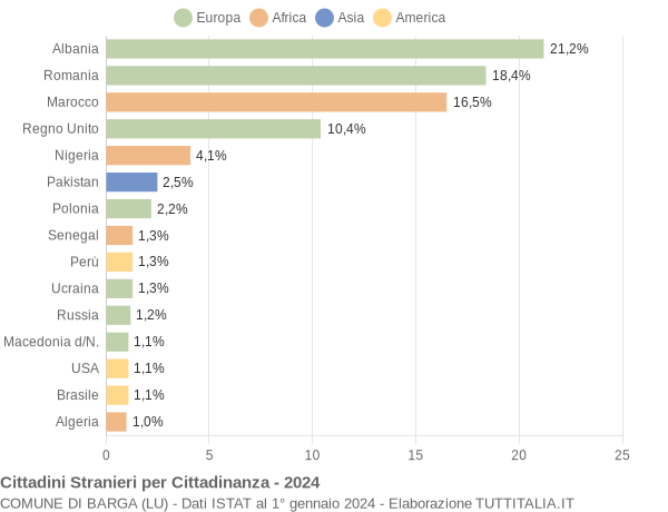 Grafico cittadinanza stranieri - Barga 2024