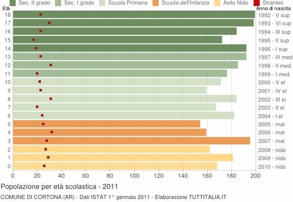 Grafico Popolazione in età scolastica - Cortona 2011