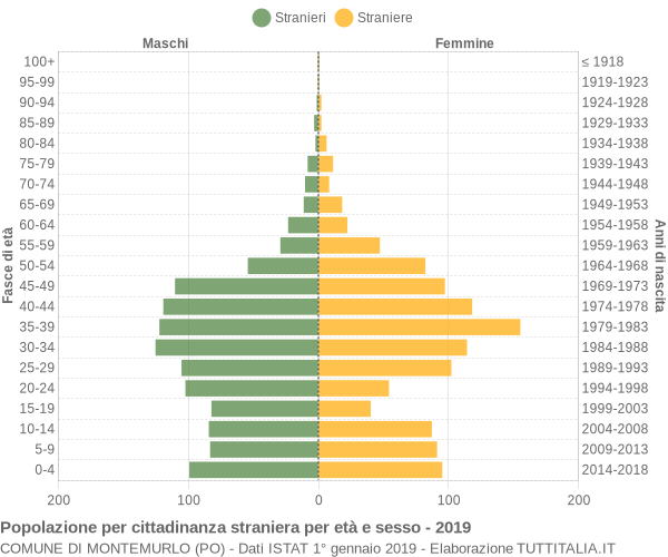 Grafico cittadini stranieri - Montemurlo 2019