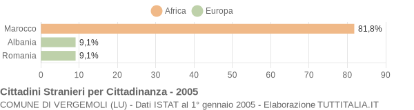 Grafico cittadinanza stranieri - Vergemoli 2005