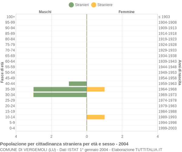 Grafico cittadini stranieri - Vergemoli 2004