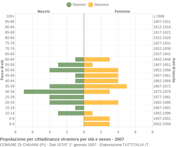 Grafico cittadini stranieri - Chianni 2007