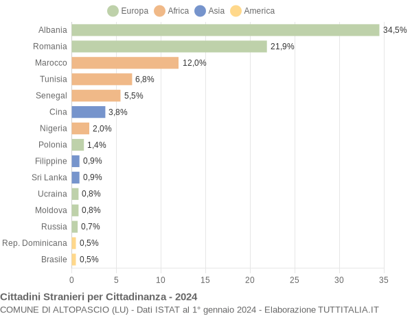 Grafico cittadinanza stranieri - Altopascio 2024