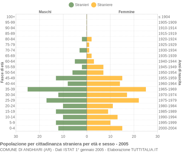Grafico cittadini stranieri - Anghiari 2005