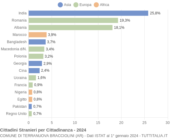 Grafico cittadinanza stranieri - Terranuova Bracciolini 2024