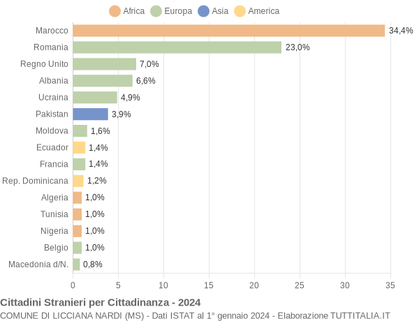 Grafico cittadinanza stranieri - Licciana Nardi 2024