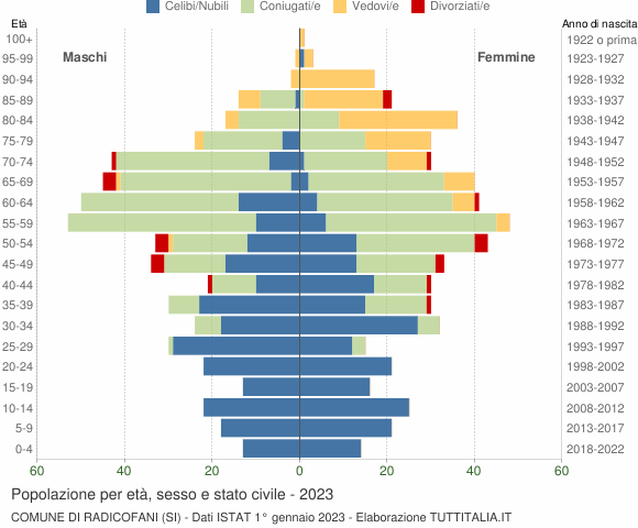 Grafico Popolazione per età, sesso e stato civile Comune di Radicofani (SI)