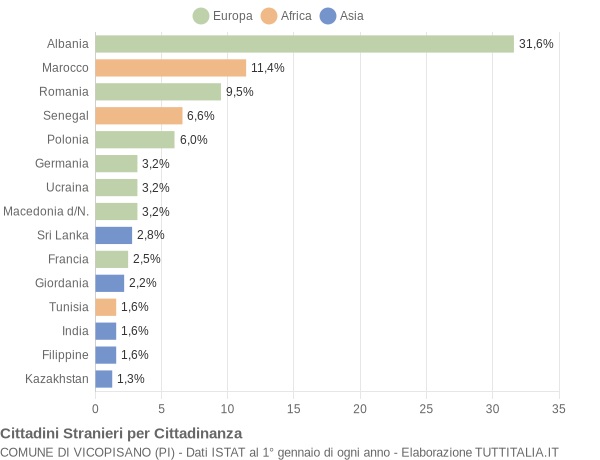 Grafico cittadinanza stranieri - Vicopisano 2007