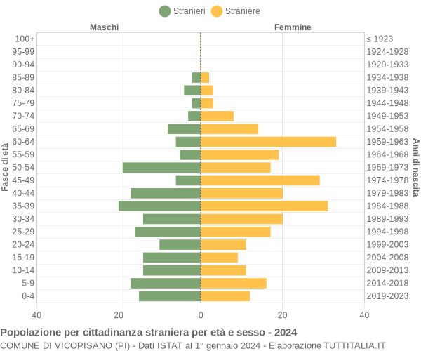 Grafico cittadini stranieri - Vicopisano 2024