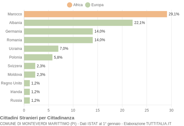 Grafico cittadinanza stranieri - Monteverdi Marittimo 2009