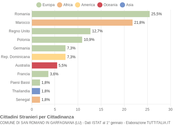 Grafico cittadinanza stranieri - San Romano in Garfagnana 2009
