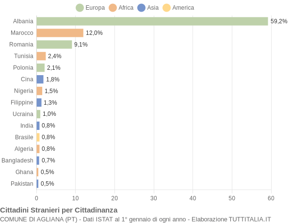 Grafico cittadinanza stranieri - Agliana 2008