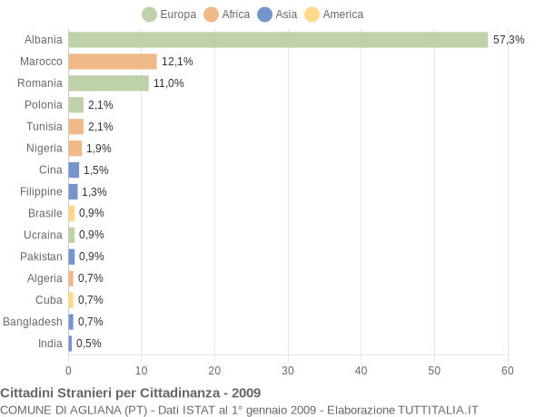 Grafico cittadinanza stranieri - Agliana 2009