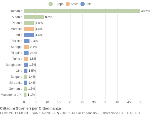 Grafico cittadinanza stranieri - Monte San Savino 2016