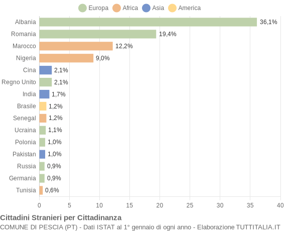 Grafico cittadinanza stranieri - Pescia 2021