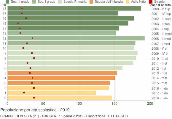 Grafico Popolazione in età scolastica - Pescia 2019