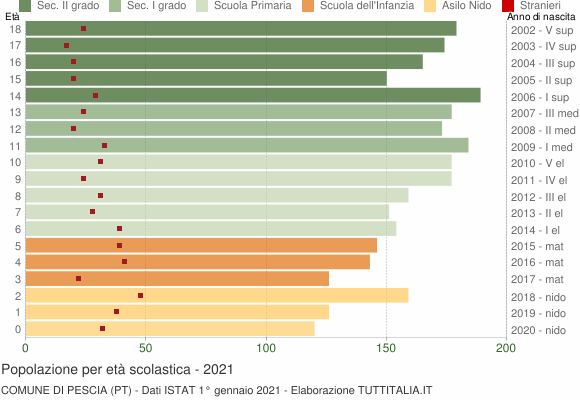 Grafico Popolazione in età scolastica - Pescia 2021