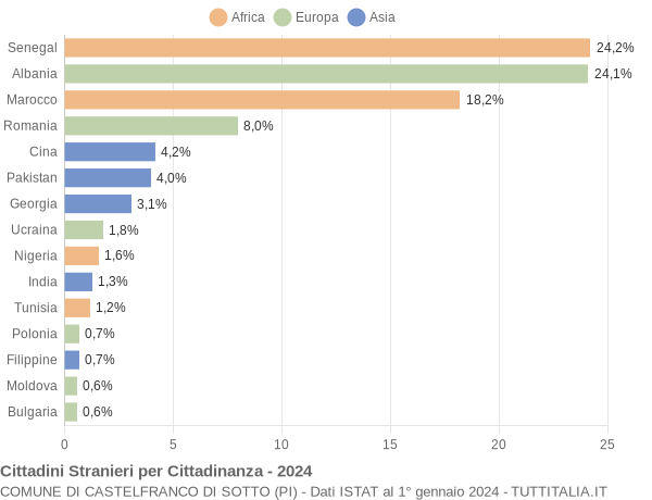 Grafico cittadinanza stranieri - Castelfranco di Sotto 2024