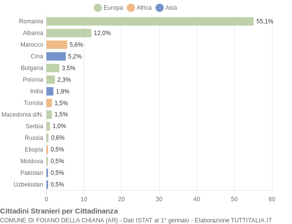 Grafico cittadinanza stranieri - Foiano della Chiana 2011