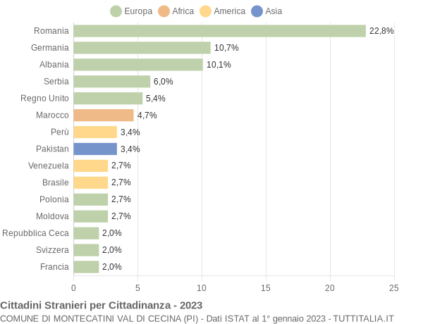 Grafico cittadinanza stranieri - Montecatini Val di Cecina 2023