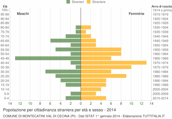 Grafico cittadini stranieri - Montecatini Val di Cecina 2014
