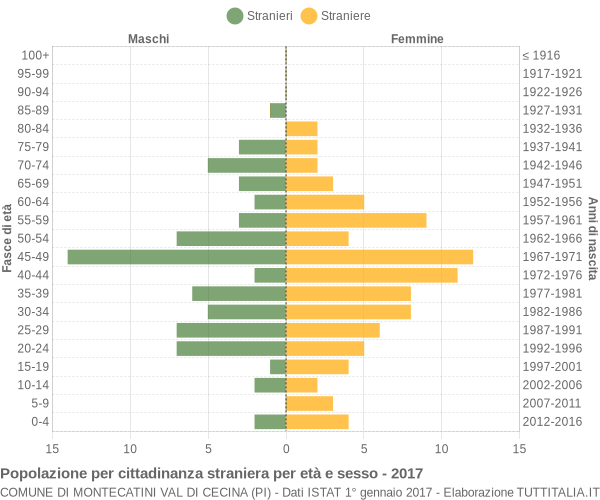 Grafico cittadini stranieri - Montecatini Val di Cecina 2017