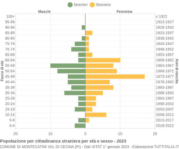 Grafico cittadini stranieri - Montecatini Val di Cecina 2023