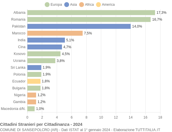 Grafico cittadinanza stranieri - Sansepolcro 2024