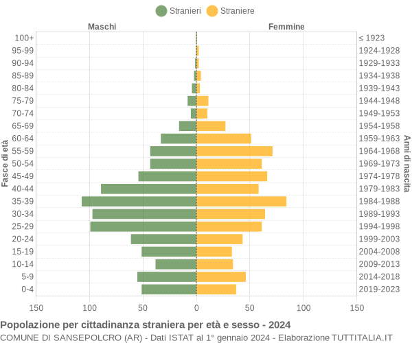 Grafico cittadini stranieri - Sansepolcro 2024