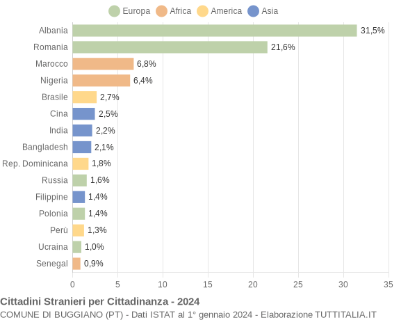 Grafico cittadinanza stranieri - Buggiano 2024