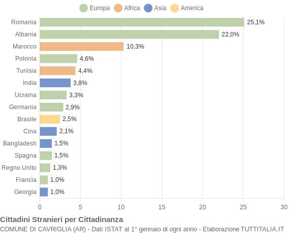 Grafico cittadinanza stranieri - Cavriglia 2022