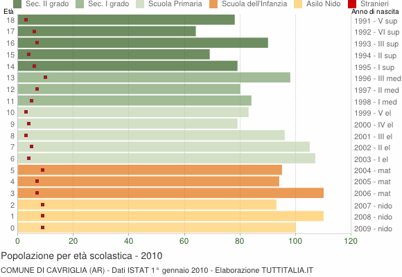 Grafico Popolazione in età scolastica - Cavriglia 2010