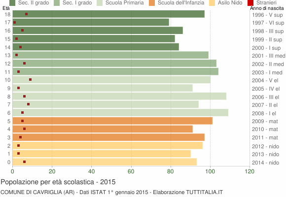 Grafico Popolazione in età scolastica - Cavriglia 2015