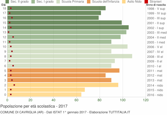 Grafico Popolazione in età scolastica - Cavriglia 2017