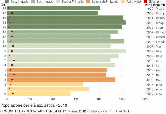 Grafico Popolazione in età scolastica - Cavriglia 2018