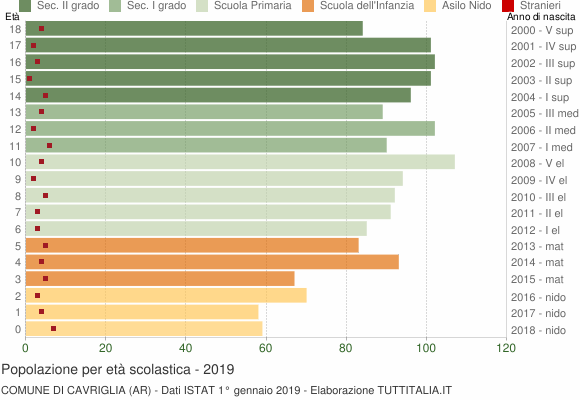 Grafico Popolazione in età scolastica - Cavriglia 2019
