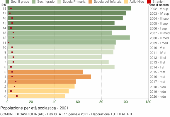 Grafico Popolazione in età scolastica - Cavriglia 2021