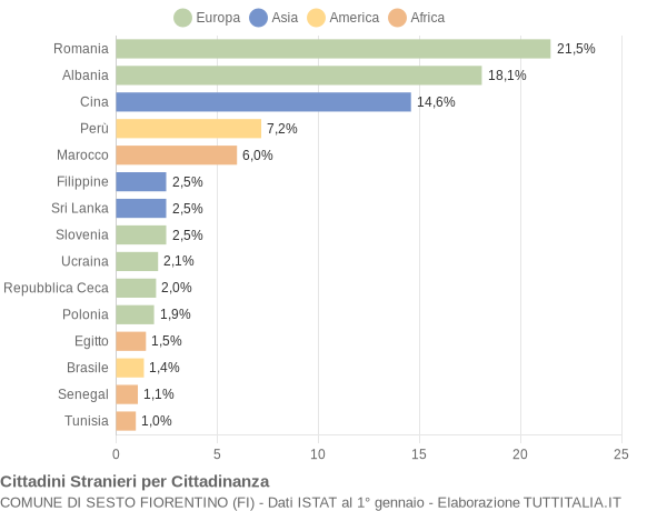 Grafico cittadinanza stranieri - Sesto Fiorentino 2009