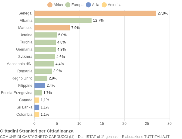 Grafico cittadinanza stranieri - Castagneto Carducci 2004