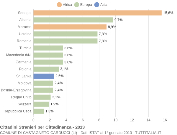 Grafico cittadinanza stranieri - Castagneto Carducci 2013
