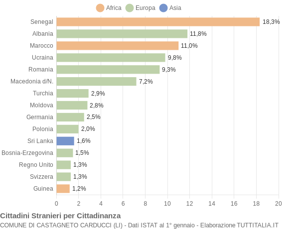 Grafico cittadinanza stranieri - Castagneto Carducci 2016