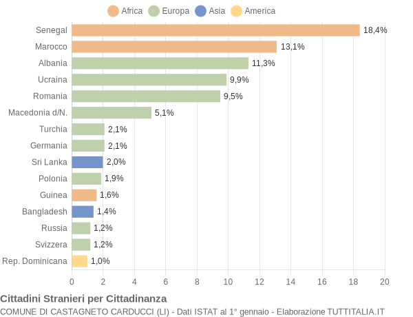 Grafico cittadinanza stranieri - Castagneto Carducci 2019