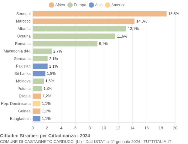 Grafico cittadinanza stranieri - Castagneto Carducci 2024