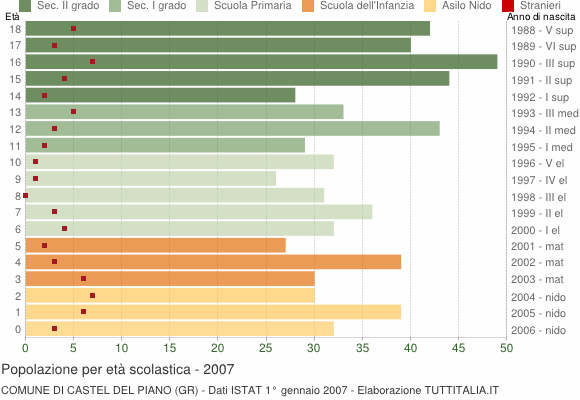 Grafico Popolazione in età scolastica - Castel del Piano 2007
