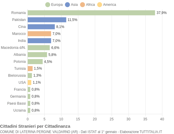 Grafico cittadinanza stranieri - Laterina Pergine Valdarno 2016